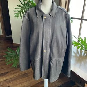 Perry Ellis Brown Nubuck Leather Car Coat Jacket